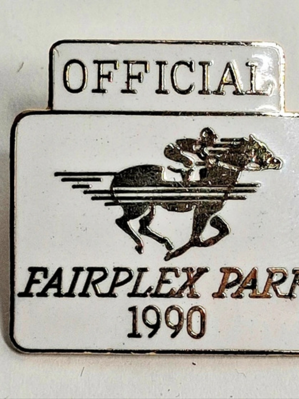 Fairplex Park 1990 Official Lapel Pin Equestrian Pin White & Black